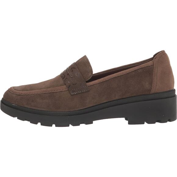 Clarks Women's Calla Ease Loafer Flat - Dark Olive Suede, Size 7W Shoes - Picture 8 of 8